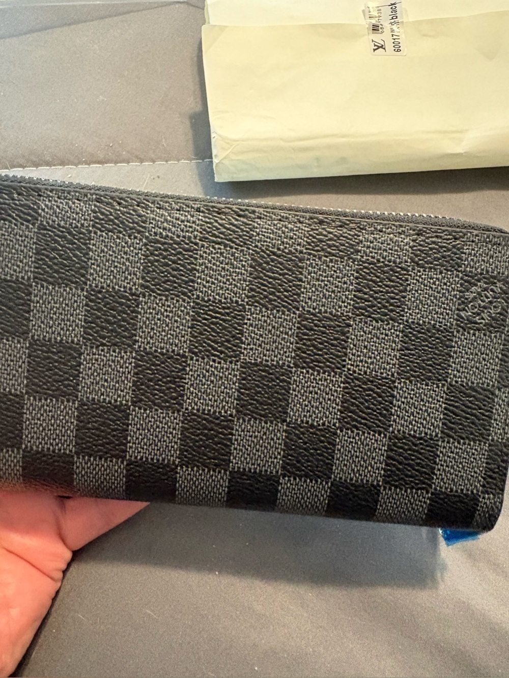 Wallet- Grey Black checkered long leather faux with loads of compartments